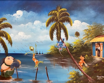 Lilo and stitch beach Hawaiian parody Altered Thrift Store Art Print