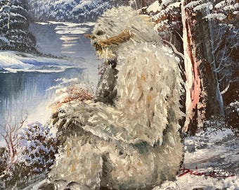Wampa Upcycled Star Wars Art Print: Hoth Landscape thriftstore parody painting