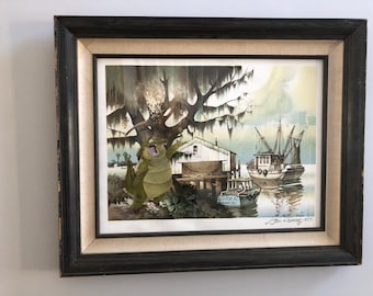 Princess and the frog alligator bayou original upcycled thrift store Oil Painting art