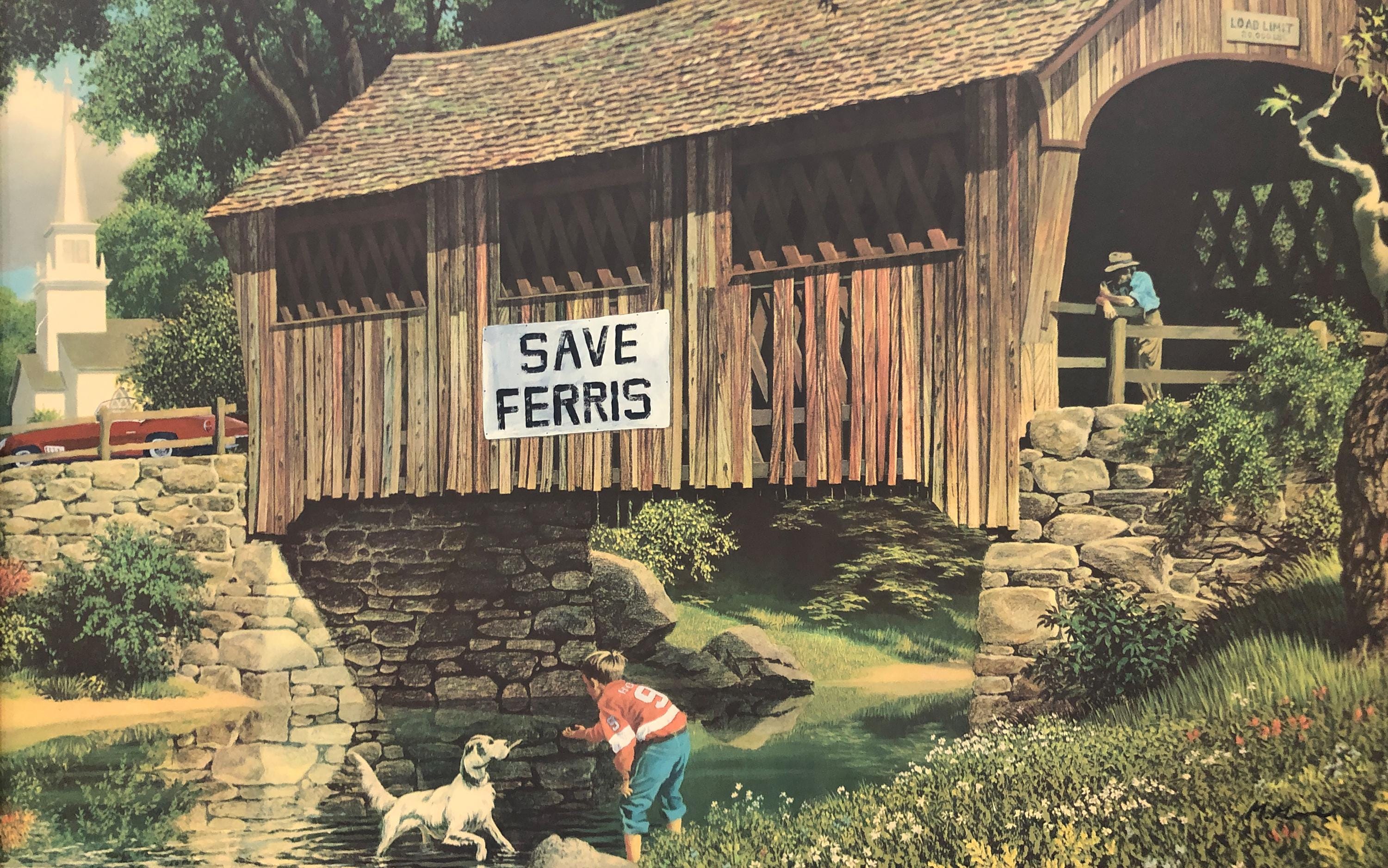 Ferris Buellers day off altered thrift store landscape painting fine art print poster