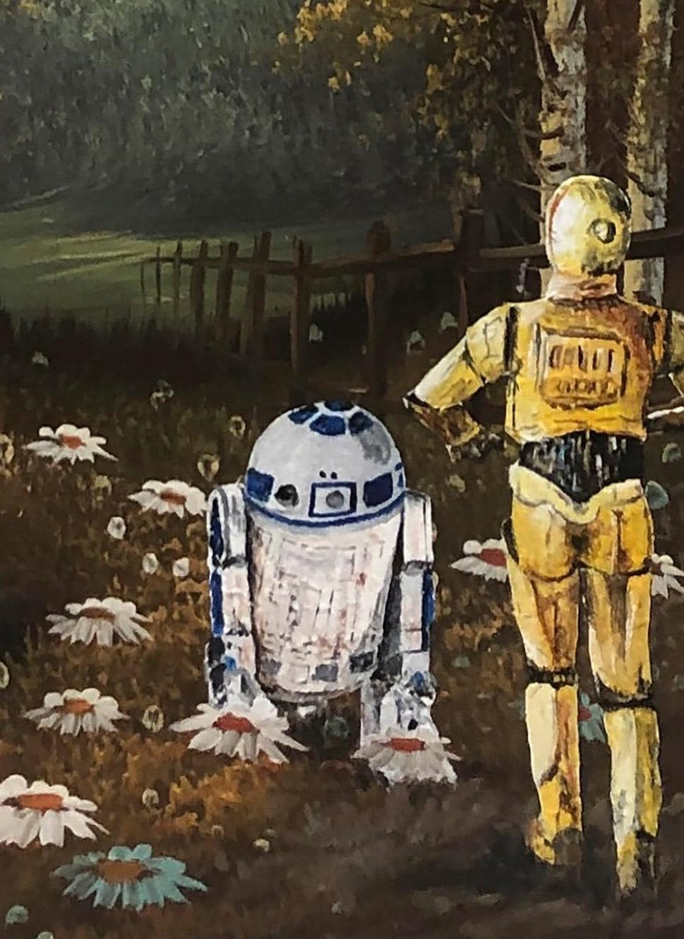 スターウォーズ　絵画　r2d2 ディズニーシー　2017年製　C3PO R2D2 Star Wars Art Print: R2-D2 & C-3PO Upcycled Landscape - Etsy