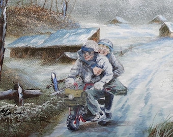 frozen scooter Harry and lloyd Art Print: upcycled Landscape winter Painting