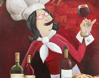 Linda Belcher Red Wine Art Print: Upcycled Kitchen Decor