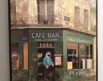 Bobs burgers teddy bar cafe altered upcycled thrift store art original oil painting