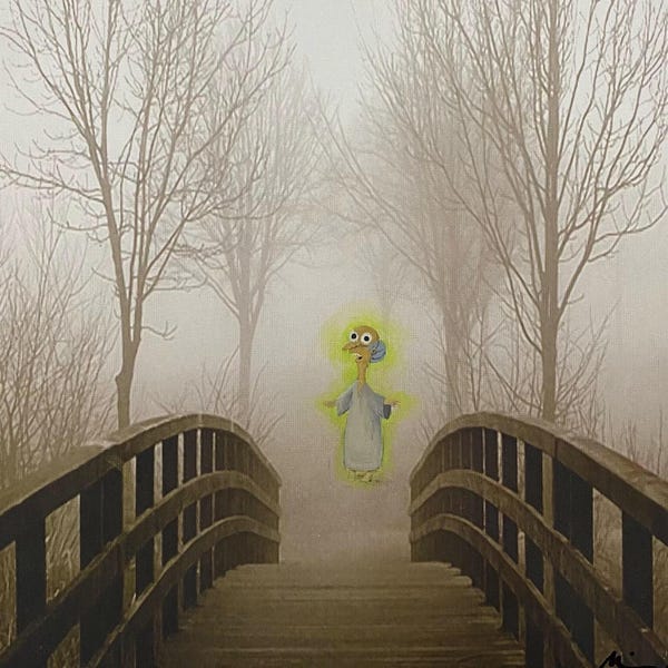 Mr burns alien the Simpsons Upcycled thrift store landscape painting fine art print poster