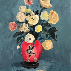 Jarrón de Hércules, pintura de bodegón de tienda de segunda mano reciclada, impresión artística, póster decorativo