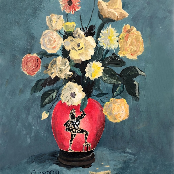 Hercules vase Upcycled thrift store still life painting fine art print decor poster