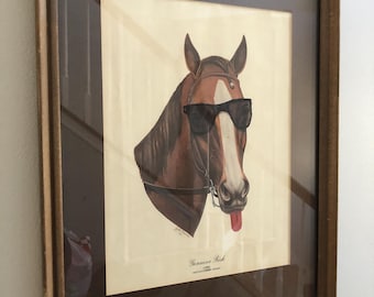 Silly sunglasses horse altered upcycled thrift store original oil painting art