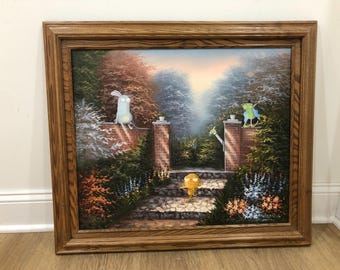 Kiff altered thrift store original oil painting art feat. Barry Helen principal secretary