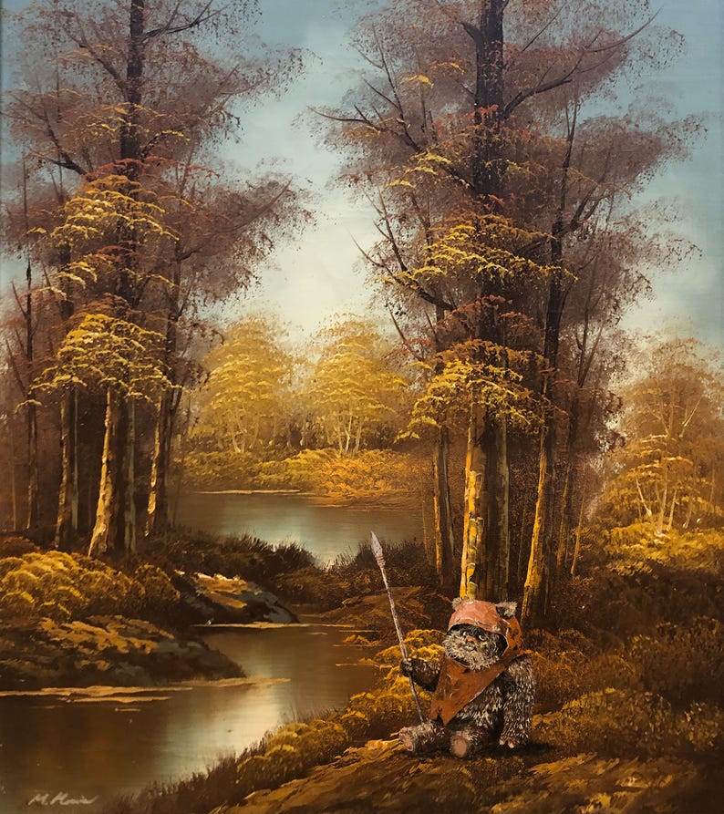 Ewok Wicket Star Wars Art Print: Upcycled Landscape Painting