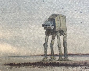 AT-AT x-wing serene Fishing Art Print: subtle Star Wars Altered Vintage Landscape