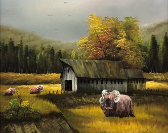 Free range Banthas Upcycled thrift store landscape painting Star Wars fine art print