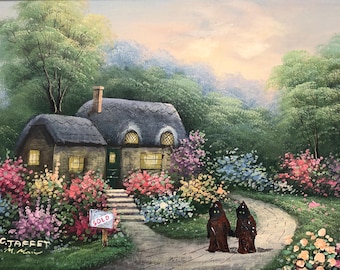 Jawa cottage house warming gift Star Wars Upcycled thrift store landscape painting fine art print decor poster
