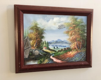Star Wars millennium falcon crashed tie fighter  upcycled thrift store art original Oil Painting
