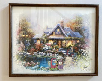 grannies cottage altered upcycled thrift store art original oil painting