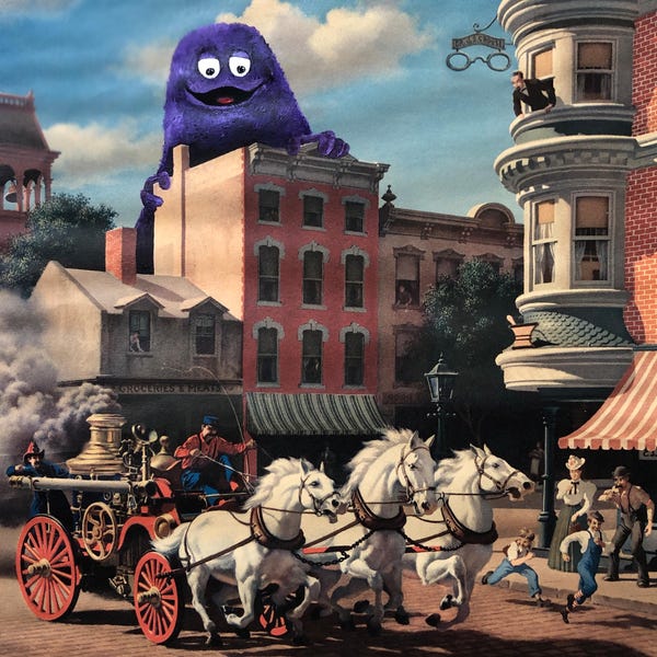 grimace Upcycled thrift store landscape painting fine art print poster
