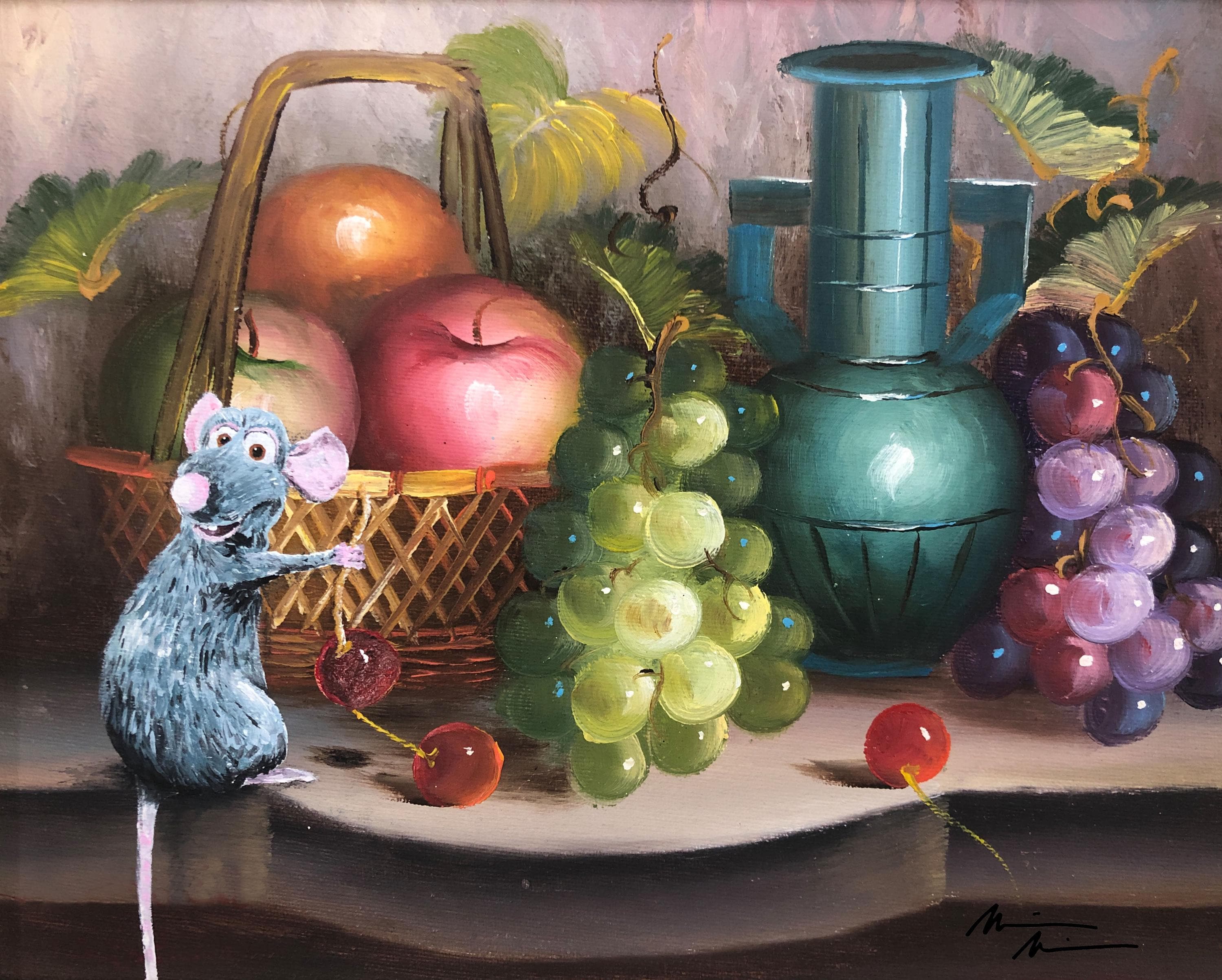Ratatouille remy Upcycled thrift store still life painting fine art print decor poster