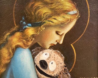 Virgin Mary and Rowlf the Dog Art Print - Upcycled muppets Painting