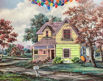 UP balloon house with Kevin Art Print: Disney Upcycled oil Painting