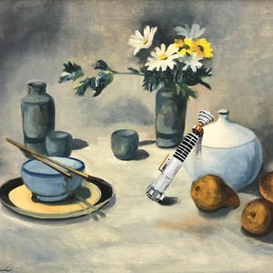 Star Wars lightsaber still life Upcycled thrift store painting fine art poster print decor