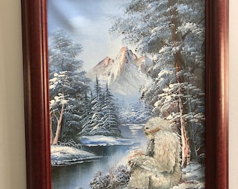 Wampa Hoth winter scene Star Wars upcycled thrift store art original Oil Painting
