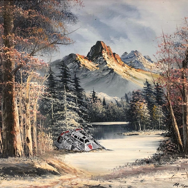 Upcycled Star Wars Kunstdruck: Abgestürzter Snowgeschwindigkeiter, Hoth-Landschaft