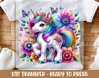 Rainbow Unicorn DTF Transfer: Ready to Press Heat Press Design
