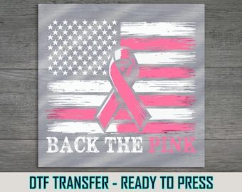 Breast Cancer Awareness DTF Transfer: American Flag Pink Ribbon