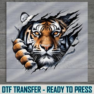 Tiger Face Claw Rip DTF Transfer: Ready to Press