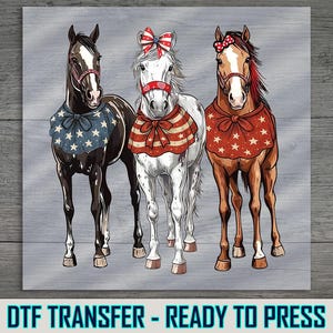 4th July Horses DTF Transfer: Star Spangled Cowgirl Design