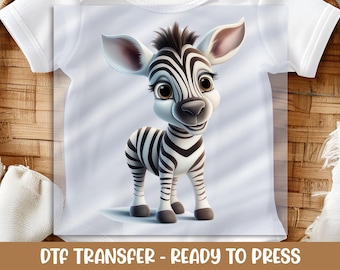 Transferencia DTF de cebra de dibujos animados, diseño de animal de safari bebé