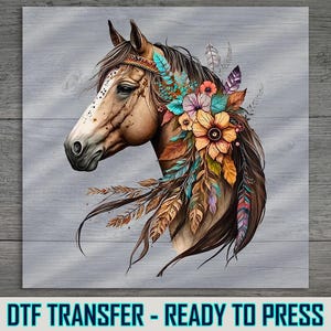 Floral Horse DTF Transfer: Western Apparel Iron-On