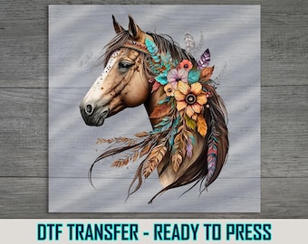 Floral Horse DTF Transfer: Western Apparel Iron-On