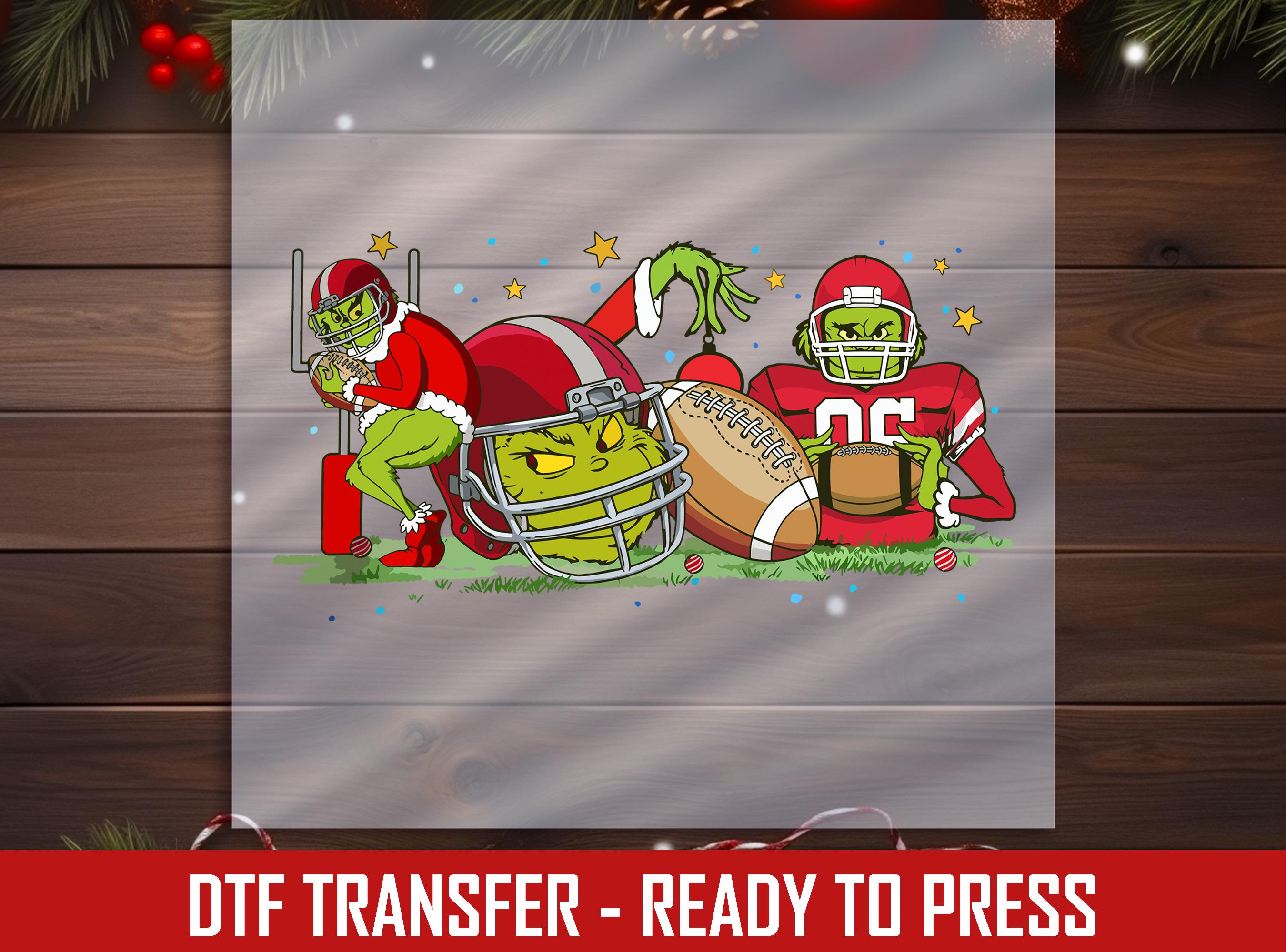 Grinch Football DTF Transfer: Christmas Holiday Design