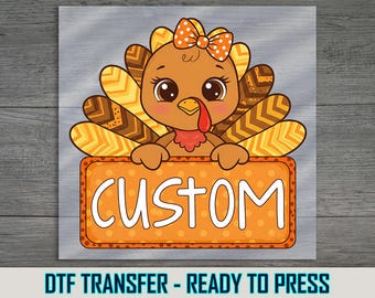 Personalized Turkey DTF Transfer: Thanksgiving Shirt Decal for Kids