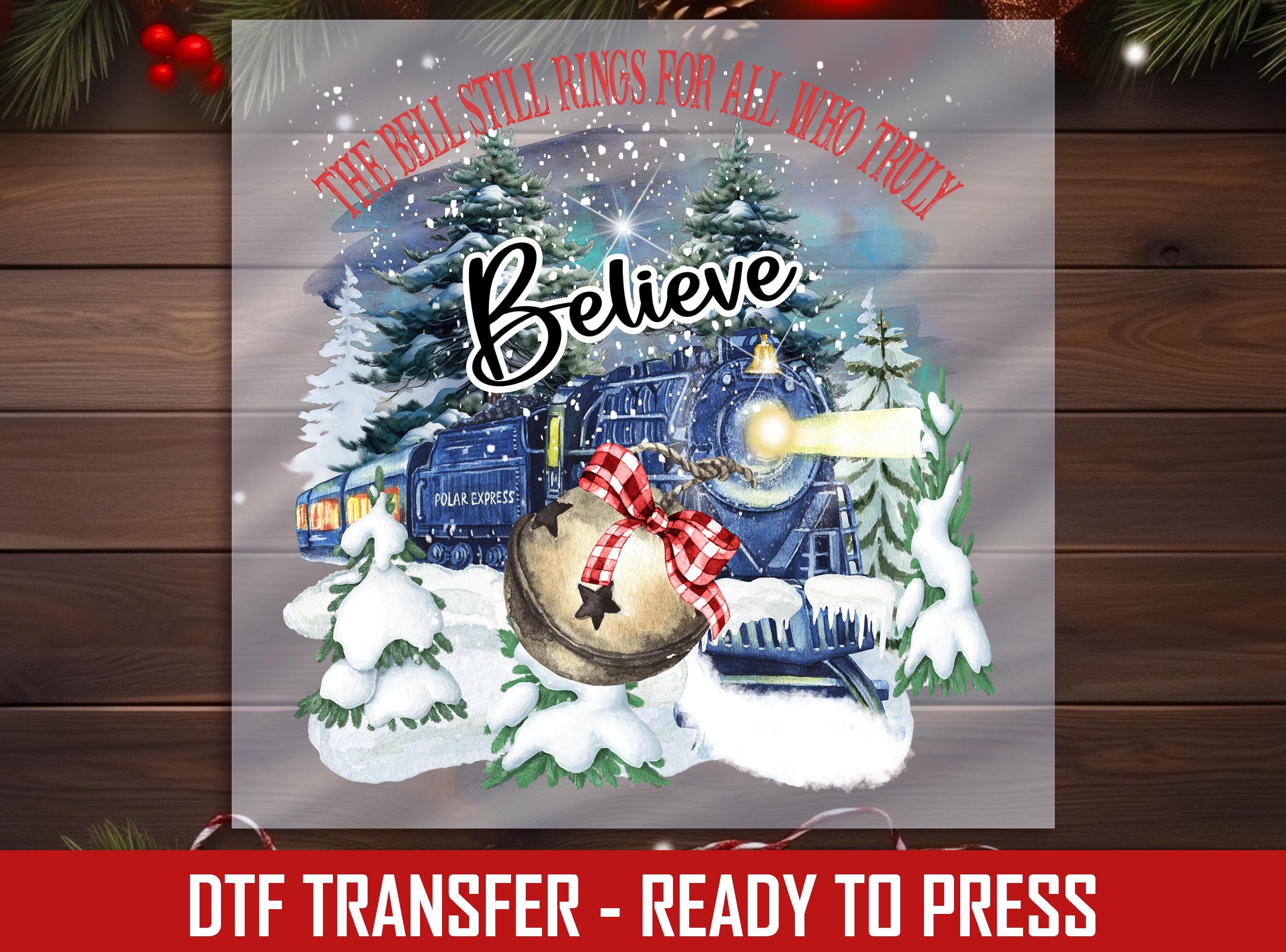 Believe Polar Express DTF Transfer, Magical Train and Bell Design with a Festive Winter Wonderland, Perfect for Christmas Apparel