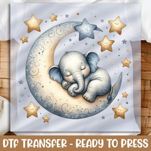 Sleeping Elephant Moon & Stars DTF Transfer: Baby Apparel