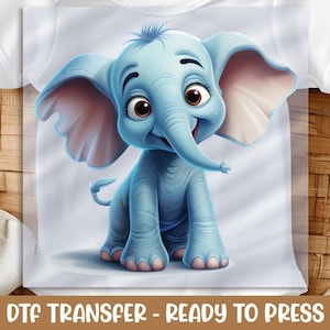 Baby Elephant DTF Transfer, Cute Jungle Animal Iron On Design, Ready to Press Print, DIY Shirt for Kids, Sweet Safari Art