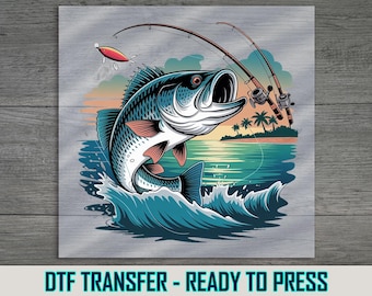 Sunset Bass Fishing DTF Transfer: Outdoorsman Shirt Graphic