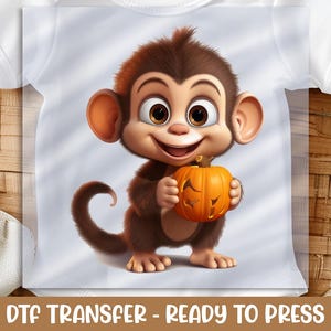 Pumpkin Monkey DTF Transfer: Halloween Shirt Design, Ready to Press