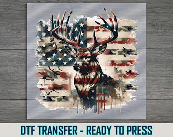 Patriotic Deer DTF Transfer: American Flag Military Style Design