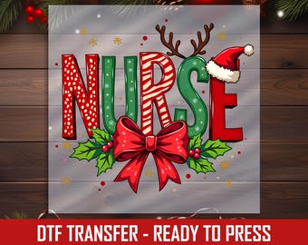 Christmas Nurse DTF Transfer, Holiday Apparel Design
