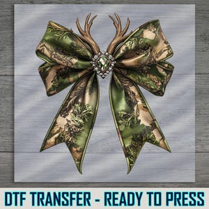 Military Style Deer Antler Bow DTF Transfer: Rustic Hunting Apparel