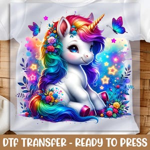 Baby Unicorn DTF Transfer, Starry Night Design, Ready to Press, DIY Baby Apparel, Cute Rainbow Gift, Heat Press for Baby Clothes
