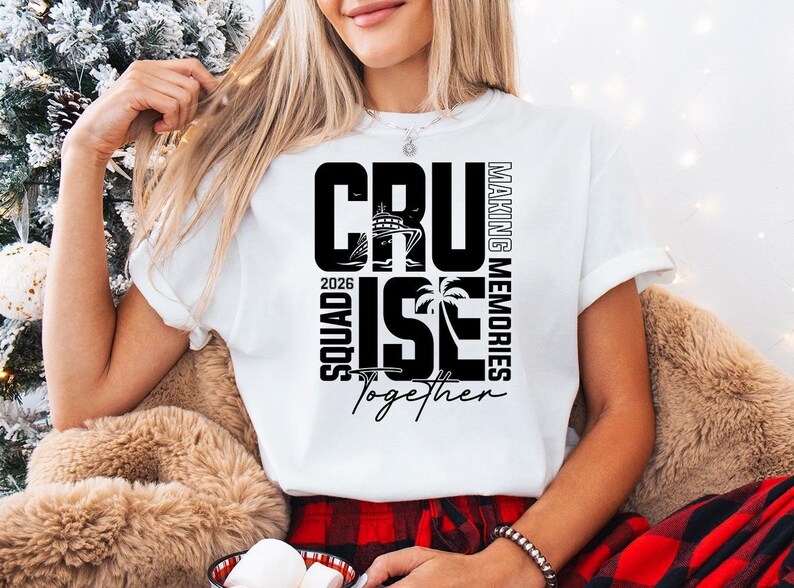 Cruise Squad 2026 DTF Transfer: Sunset Ship Design, DIY Vacation Shirt Black
