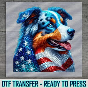 Aussie Flag Dog DTF Transfer, Red White Blue Patriotic Shirt Design, Ready to Press Independence Day Gift, Cute USA Dog Iron-On Art