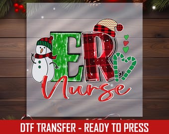Nurse DTF Transfer, Festive Snowman with Plaid - Ready to Press