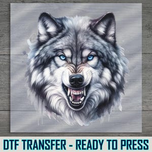 Blue-Eyed Wolf DTF Transfer: Fierce Wildlife Apparel Art