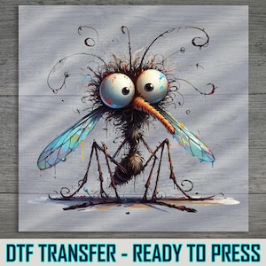 Funny Mosquito DTF Transfer, Cartoon Bug Art (Ready to Press)