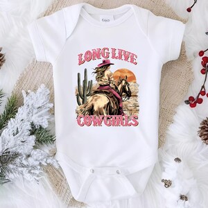 a baby bodysuit with a picture of a cowboy on it